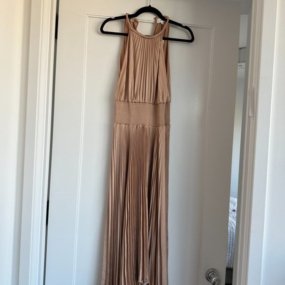 A.L.C. Renzo Asymmetric Pleated Midi-Dress Sz 8 Bella Halter Neck Smock Waist - Picture 5 of 10